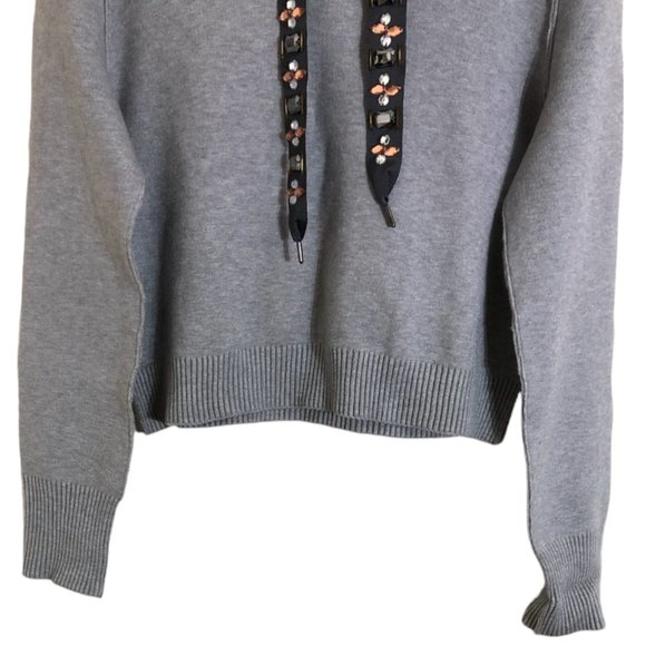 Zara Gray Embellished Hoodie Sweater - Picture 4 of 9